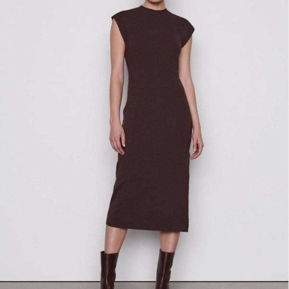 FRAME Cap Sleeve Rib Dress Large, MAHOGANY
